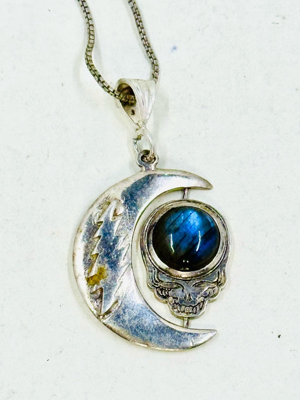 Custom Sterling Silver & Labradorite Grateful Dead Articulated Pendant Necklace